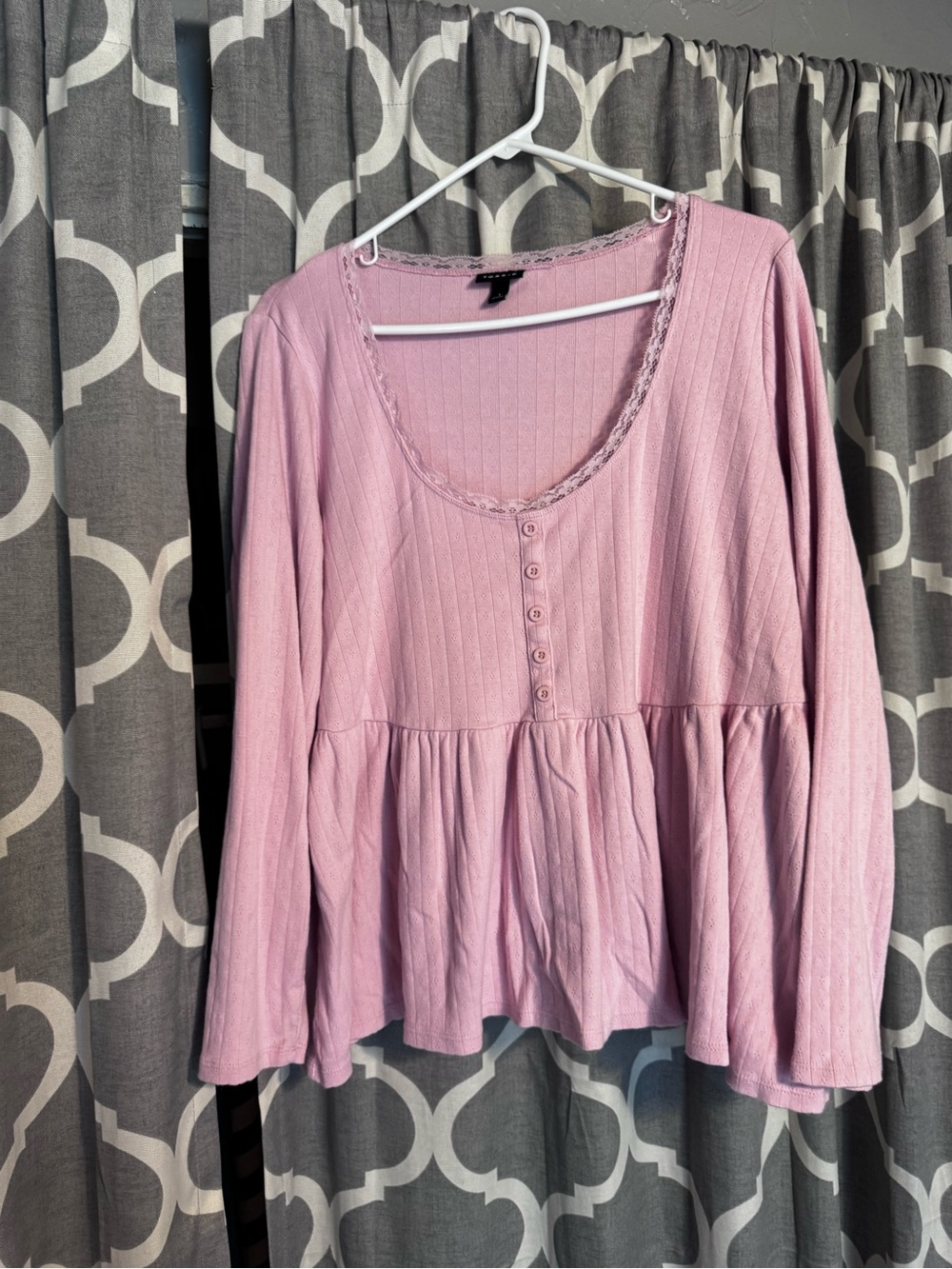 torrid Pink Scoop-Neck Long Sleeve Peplum Top